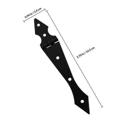 Heavy-Duty Iron Garden Gate Hinges Set With Black Finish For Yard Fence Replacement, shown with dimensions, versatile hinge part