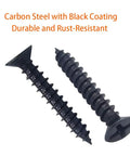 Black M4 Wood Screws Kit 100 Pcs Self Tapping Phillips Flat Head Drywall Screws Plus M6 Anchors, carbon steel with black coating