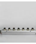 Thirty By Thirty Millimeter Heavy Duty Pneumatic Fitting Air Manifold Block Splitter Seven Port Inlet One Half Inch Outlet One Quarter Inch Aluminum Block