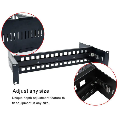 Universal 2U 19 Inch Rack Mount Kit For DIN Rail Devices With Adjustable Depth Includes 1.38 Inch DIN Rail Track, black frame