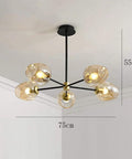 5-Light Sputnik Chandelier With Airblown Glass Globes In Sleek Smoke Grey, 55cm height, 75cm width, iron frame, modern style.