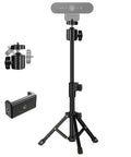 Extendable Desk Webcam Tripod Stand For Cameras And More, with attachments, black, adjustable height, tabletop use, supports webcams.