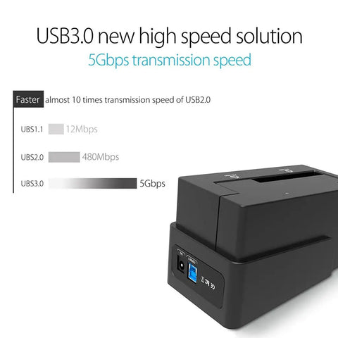 Top Tier Heavy Duty External Hard Drive Case And Docking Station For 2.5 To 3.5 Inch Sata Hard Drives Usb 3.0 showing 5Gbps speed.