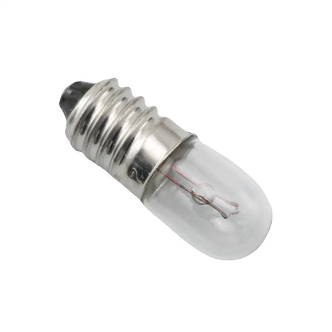 20 Pack E10 Mini Screw Base Light Bulbs 2.4V 0.5A Incandescent Warm White Replacement for Flashlights Instruments and Science Experiments Badass Reliability Slick Design close-up of an E10 bulb