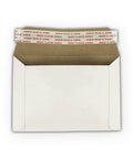Rigid 6.5 By 4.5 Inch Photo Mailers White Cardboard Stay Flats With Peel And Stick Adhesive open view with adhesive strip visible