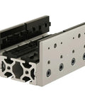 Long Single Mount Unibearing Assembly For 40 Series T-Slotted Aluminum Extrusion, shown with UHMW pads, 160mm long, 105.66mm wide