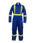 Flame Resistant High Visibility Hi Vis Coverall In Royal Blue, 88 Percent Cotton And 12 Percent Nylon Twill, 7 Oz Workwear Built For Tough Jobs, Arc Flash Rated 12 Cal Per Cm2, NFPA 2112, HRC 2 Certified, Size Large.