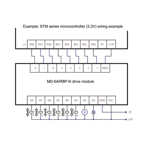 Wiring diagram for 8-Channel PLC Amplifier Board With Optocoupler Isolation For NPN Signals, DC 3.3V/5V Input