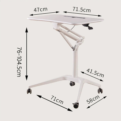 Mobile Standing Desk With Pneumatic Height Adjustment Rolling Sit Stand Cart Riser Low Profile Couch Bed Desk Smooth Roll dimensions overview