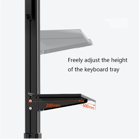 Smooth Ride Six Screen Monitor Rolling Cart With Adjustable Height Stand And Keyboard Tray For Clutter Free Desk Space showing adjustable keyboard tray height
