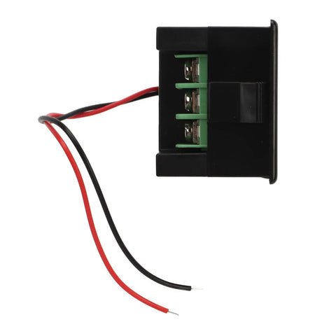 Killer Heavy Duty Dual Digital Display DC Voltmeter And Ammeter Combo Reading 0 To 300V Up To 50A IP67 Weatherproof Power Monitor wire connection with green terminals.