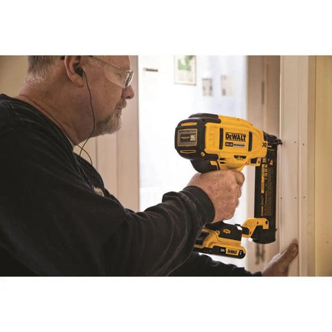 Person using Battery Powered Cordless 18 Gauge Brad Nailer 20V Max XR With Brushless Motor And Micro Nose for precise nailing