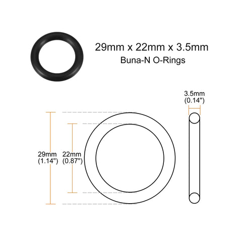 Nitrile Rubber O Rings 29 X 22 X 3.5mm 70A Black 20 Pack For Faucets Hoses Pumps Filters Air Lines And Gas Connections Durable Buna N Sealing Gaskets Heavy Duty with size diagram