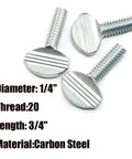 Close-up of 20 Pack Zinc Plated Carbon Steel Thumb Screws 1/4 Inch 20 Thread by 3/4 Inch Knurled Knob Bolts, showing size and detail.