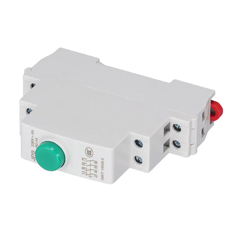 Heavy Duty DIN Rail Mount Push Button Switch 230V AC 2NO 2NC with green and red buttons, side view
