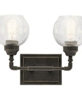 14.75 Inch Two Light Bath Vanity Light In Olde Bronze With Clear Seeded Glass, Industrial Vintage Look for damp locations