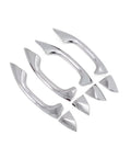 Upgrade Your Ride With This Cool 8-Piece Car Door Handle Protector Kit Designed For A6 And C8 Models From 2019 To 2021 Featuring Durable Trim Molding Covers That Shield Doorknobs From Scratches, Dings, And Dents While Adding A Sleek Look To Your Daily. 8-piece silver ABS door handle protector kit, angled view