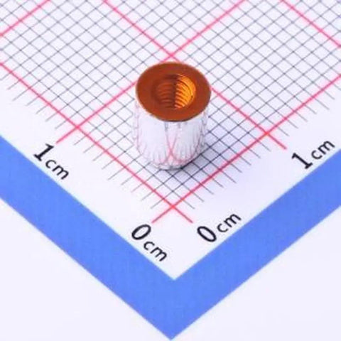 Twenty Heavy Duty SMD Surface Mount Standoff Columns M3X5.4 Copper Tinned Round Nuts on grid backdrop, showcasing dimensions and details.