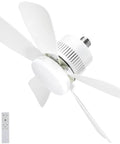 Remote Controlled Light Socket Ceiling Fan With Pairing Required For Garage Laundry Porch And Bedroom Screw In Fan And Light Combo 200 Percent Airflow Dimmable With Memory, showing white blades and remote control.