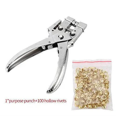 Heavy Duty Eyelet Pliers Kit With 100 Steel Eyelets, 6.5 Inch Grommet Tool with carbon steel body and zinc jaw