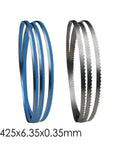 Premium Sk5 Carbon Spring Steel Bandsaw Blades Two Pack, 1425mm x 6.35mm x 0.35mm, for wood, metal, and plastic cutting.