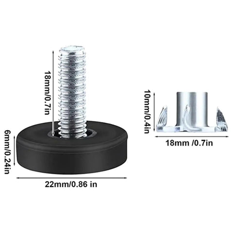 Dimensions of 32 Piece M6 Thread Adjustable Furniture Levelers Screw In Chair Feet For Tables Chairs And Cabinets