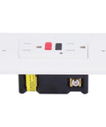 No Sweat GFCI Wall Outlet With Independent Safety Shutter Doors And Rock Solid Ground Fault Leakage Protection For Your Home Electrical Fix Ups At AC One Twenty Volts, showing front view with safety features.
