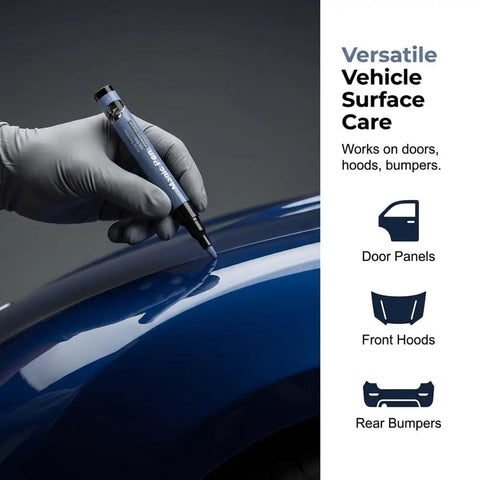 Car Scratch Remover Pen, Quick Touch Up Tool For Cars used on blue vehicle surface by hand to fix scratches