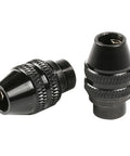Premium 4486 Rotary Tool Keyless Chuck Replacement Set Of Four showing two black chucks, designed for Dremel compatible grinders.