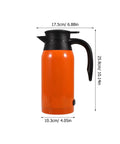 Road Ready Portable Car Electric Kettle Water Heater With Roomy 1000 Ml Stainless Steel Build in orange color with black handle.
