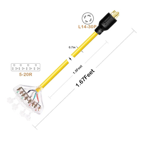 Heavy Duty L14-30P Generator Adapter Cord Makes It Easy To Run Four Household Outlets From Your 30 Amp Generator with dust caps