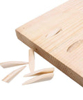 100 Pack Solid PinePocket Hole Plugs For Pocket Hole Jig And Woodworking Projects, plugs displayed beside wood board