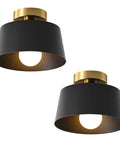 Modern Semi Flush Mount Ceiling Light Fixture With Gold Plate Accents And Matte Black Shade Dope Hallway Porch Lighting For Entryway Stairwell Kitchen Or Living Areas Versatile Two Pack Black Fixtures For Easy Styling