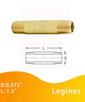Brass Pipe Fitting Long Nipple Heavy Duty One Quarter Inch NPT Male To One Quarter Inch NPT Male Extender Connector One And One Half Inch Length 1200 PSI High Pressure Pack Of Five SAE Dryseal CA360 CA377 shown with dimensions