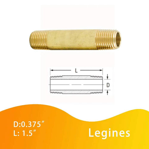 Brass Pipe Fitting Long Nipple Heavy Duty One Quarter Inch NPT Male To One Quarter Inch NPT Male Extender Connector One And One Half Inch Length 1200 PSI High Pressure Pack Of Five SAE Dryseal CA360 CA377 shown with dimensions