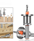 Adjustable Quick Change Countersink Drill Bit Set for Woodworking and DIY Projects 8mm Round Shank, cone bits in wood and close-up view