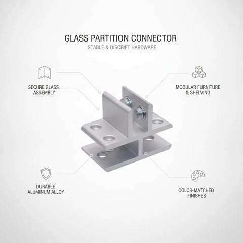 Heavy Duty Aluminum Glass Partition Clip Connector For Shelf And Cabinet Assembly Durable Silver Finish Hardware Fitting