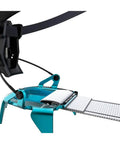 Close-up of Harfang Crampons showing adjustable heel lever and front bail mounts on chromoly steel and aluminum frame.