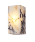 Marble Wall Sconce with Frosted Glass Globe and G4 LED (Rectangular) showcasing natural marble design and warm glowing light.