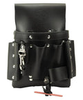 Extra Capacity Tool Pouch With Eight Pockets For Pliers And Screwdrivers Hammer Loop Knife Snap Tape Thong Leather Stitch Riveted Build Belt Loop Fits Up To Three Inches Made In USA Tough As Nails Built To Last front view