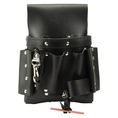 Extra Capacity Tool Pouch With Eight Pockets For Pliers And Screwdrivers Hammer Loop Knife Snap Tape Thong Leather Stitch Riveted Build Belt Loop Fits Up To Three Inches Made In USA Tough As Nails Built To Last front view