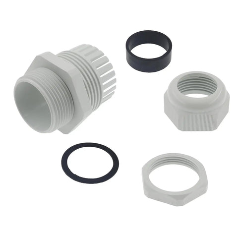 One And A Half Inch NPT Strain Relief Nylon Cord Grip Waterproof Cable Glands Five Pack Adjustable Wire Cord Grip Connector IP68 CE ROHS Listed White Rugged Heavy Duty components.
