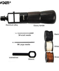 Leather Stitching Pro Grade Awl Tool Set For Leather Repair And Crafting, aluminum handle, ebony grip, needles, threads, wrench.