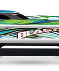 Side view of Green Ready To Run RC Blast Boat With Deep V Hull And Water Cooling Fully Assembled Brushed Electronics Sealed Receiver Box
