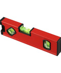 Portable Aluminum for spirit Level with V-Groove Design for Pipe in red, featuring clear vials for precise measurements.