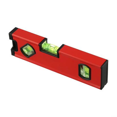 Portable Aluminum for spirit Level with V-Groove Design for Pipe in red, featuring clear vials for precise measurements.