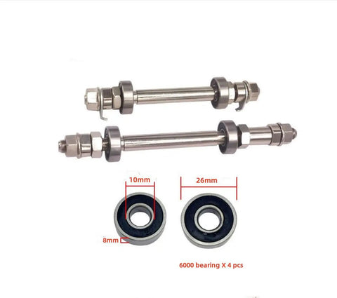 Two Pack Bike Wheel Hub Axles With Bearings 140mm Front And 182mm Rear Kit, Tough Metal Build, Bearings Shown Separately