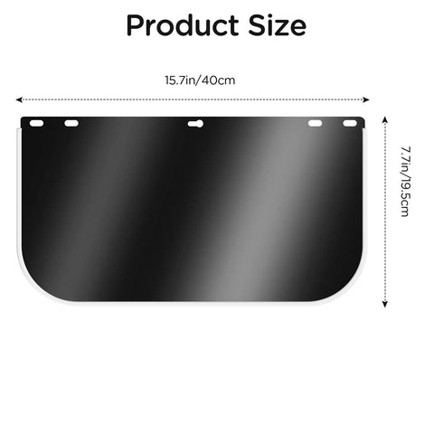 Replacement Face Shield Lens 15.5 x 8 Inches Black Protective Safety Shield, showing size dimensions