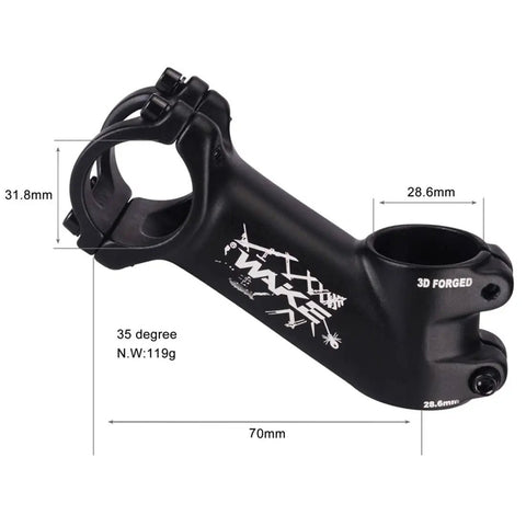 Beefy Ride-Ready 70mm 35 Degree Short Mountain Bike Stem For 31.8mm Handlebars And 28.6mm Steerer Four-Bolt Clamp CNC 6061 T6 Aluminum