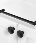 Two Pack Matte Black Cabinet Pulls With 12.6 Inch 320mm Hole Centers, Aluminum Kitchen Cabinet Handles, Black Drawer Pulls For Cabinets, Slick Modern Hardware Upgrade shown installed